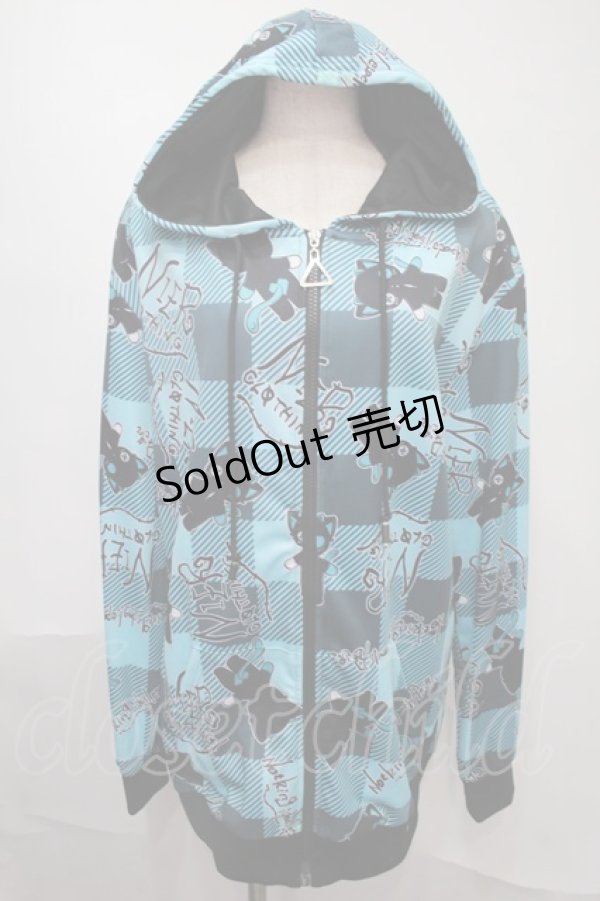画像1: NieR Clothing / 転写パーカー  黒ｘブルー S-25-08-02-047-PU-TO-HR-ZS (1)