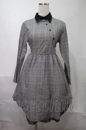 画像: NieR Clothing / チェック裾レースワンピース  グレー S-25-08-02-049-PU-OP-HR-ZS