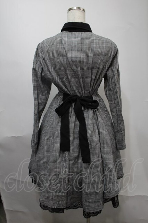 画像2: NieR Clothing / チェック裾レースワンピース  グレー S-25-08-02-049-PU-OP-HR-ZS (2)