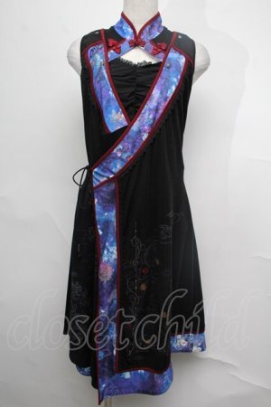 画像: Ozz oneste / 月光睡蓮ワンピース  黒Ｘ青Ｘボルドー S-25-08-04-014-OO-SK-SA-ZS