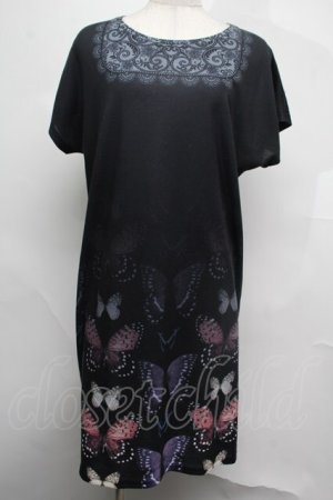 画像: abilletage / Tシャツワンピース（バタフライ）  黒 S-25-08-04-023-GO-OP-HR-ZS