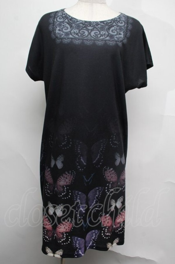 画像1: abilletage / Tシャツワンピース（バタフライ）  黒 S-25-08-04-023-GO-OP-HR-ZS (1)