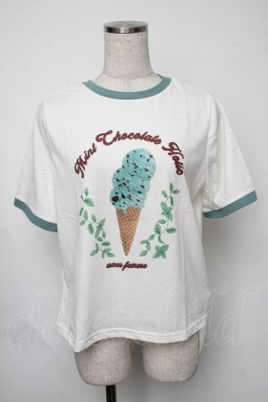 画像: axes femme / チョコミントプリントTシャツ  白ｘグリーン S-25-08-05-001-AX-TO-HR-ZS