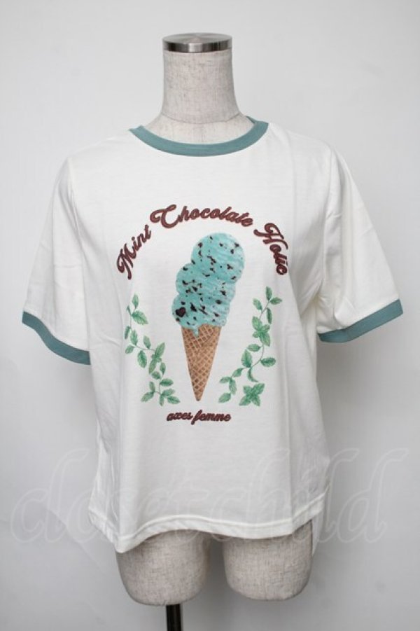 画像1: axes femme / チョコミントプリントTシャツ  白ｘグリーン S-25-08-05-001-AX-TO-HR-ZS (1)