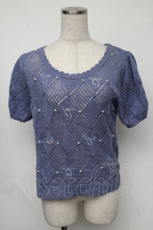 画像: axes femme / リボンｘパールサマーニット  ブルー S-25-08-05-009-AX-TO-HR-ZS