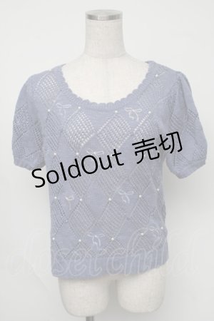 画像: axes femme / リボンｘパールサマーニット  ブルー S-25-08-05-009-AX-TO-HR-ZS