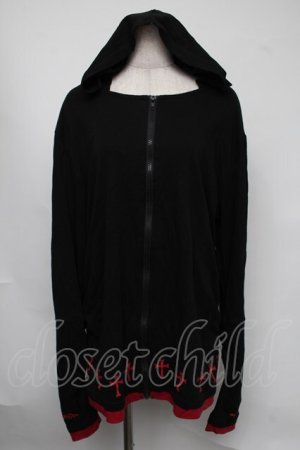 画像: NieR Clothing / 裾クロスプリントパーカー  黒ｘ赤 S-25-08-05-013-PU-TO-HR-ZS