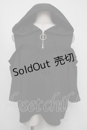 画像: KRY CLOTHING / 肩あき半袖パーカー  黒 S-25-08-05-016-EL-TO-AS-ZS