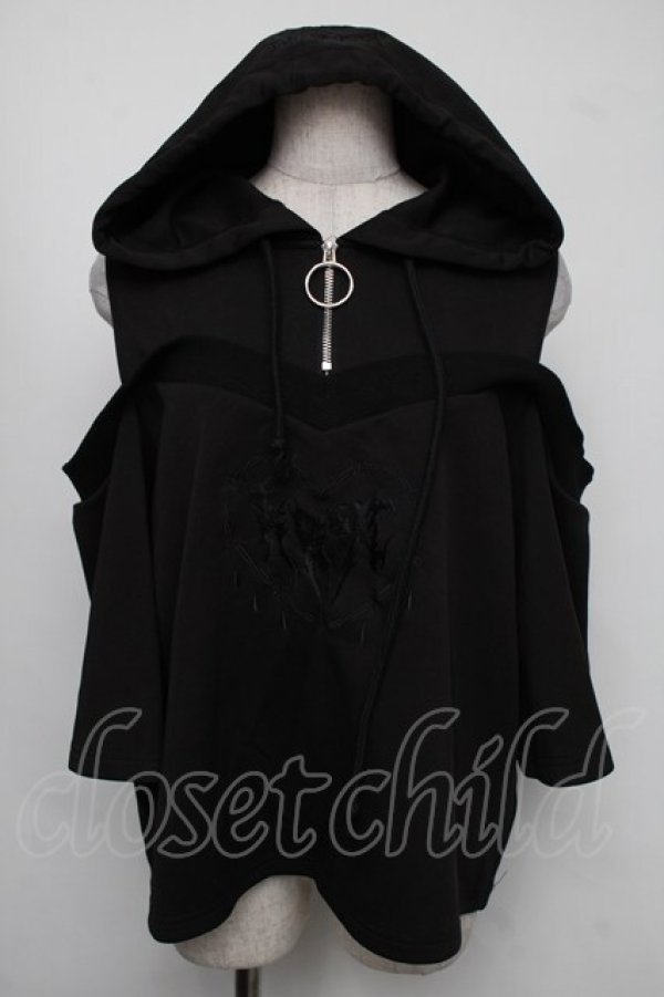 画像1: KRY CLOTHING / 肩あき半袖パーカー  黒 S-25-08-05-016-EL-TO-AS-ZS (1)