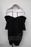 画像1: NieR Clothing / ショルダーカットフード付きカットソー  黒ｘ白 S-25-08-05-018-PU-TO-HR-ZS (1)