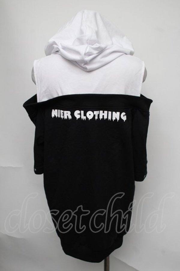 画像2: NieR Clothing / ショルダーカットフード付きカットソー  黒ｘ白 S-25-08-05-018-PU-TO-HR-ZS (2)