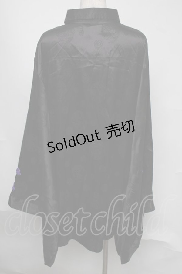 画像2: PSYCHO NATION / 振袖チャイナシャツ  黒ｘ紫 S-25-08-05-020-PU-BL-AS-ZS (2)