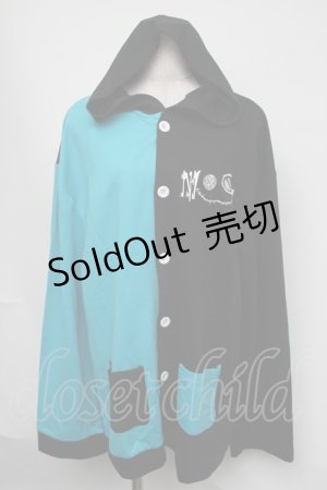 画像: NieR Clothing / バイカラーフロントボタンカーディガン  黒ｘブルー S-25-08-05-022-PU-TO-HR-ZS