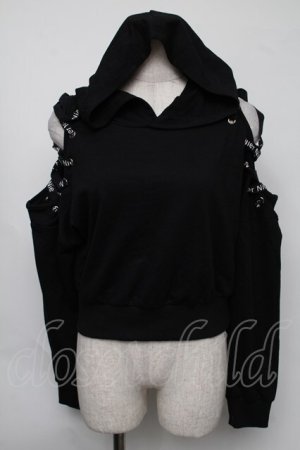画像: NieR Clothing / レースアップショートプルオーバー  黒 S-25-08-05-023-PU-TO-HR-ZS