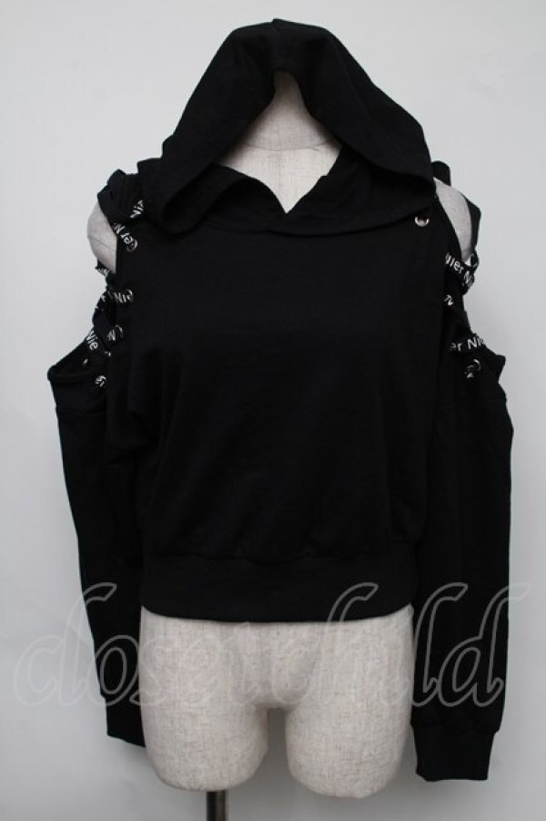 画像1: NieR Clothing / レースアップショートプルオーバー  黒 S-25-08-05-023-PU-TO-HR-ZS (1)