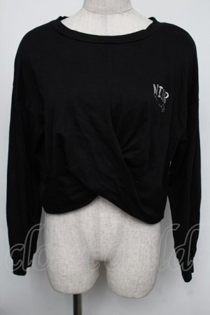 画像: NieR Clothing / 刺繍ショートトップス  黒ｘ白 S-25-08-05-025-PU-TO-HR-ZS