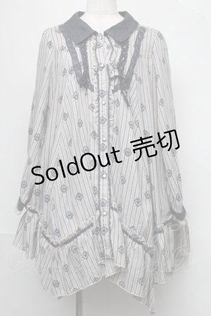 画像: axes femme / フリルヘムシャツチュニック  紺ｘベージュ S-25-08-05-035-AX-OP-HR-ZS