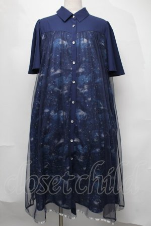 画像: axes femme / 夏の星空チュールシャツワンピース  紺 S-25-08-05-036-AX-OP-HR-ZS