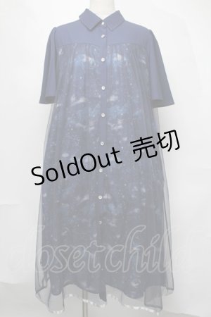 画像: axes femme / 夏の星空チュールシャツワンピース  紺 S-25-08-05-036-AX-OP-HR-ZS
