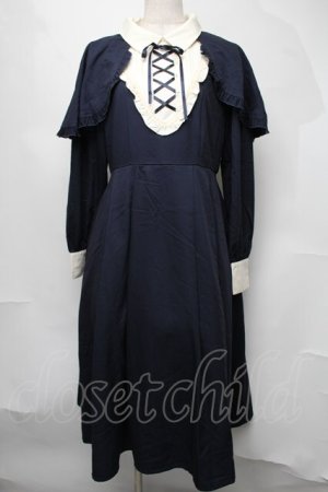 画像: axes femme / ケープ付クラシックロングワンピース  紺 S-25-08-05-038-AX-OP-AS-ZS
