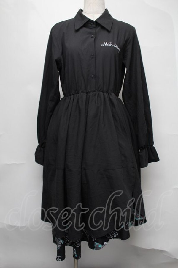 画像1: NieR Clothing / シエルプリントワンピース  黒ｘグリーン S-25-08-05-049-PU-OP-HR-ZS (1)