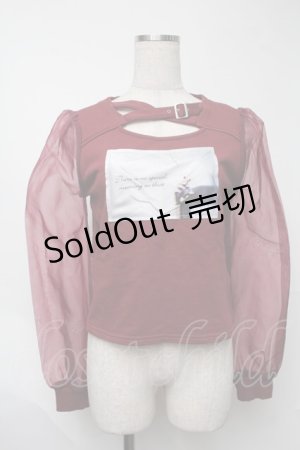 画像: EAT ME / オーガンジースリーブクロススウェットTOP  ワイン S-25-08-07-017-LO-TO-HR-ZS
