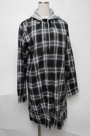 画像: NieR Clothing / チェックロングシャツ  黒ｘ白 S-25-08-07-026-PU-BL-AS-ZS