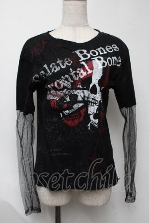 画像: h.ANARCHY / 蜘蛛の巣レースメッシュスリーブカットソー  黒 S-25-08-07-029-HN-TO-SZ-ZS