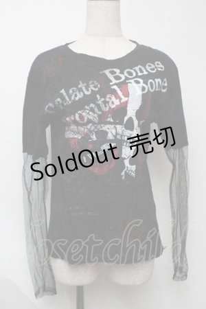 画像: h.ANARCHY / 蜘蛛の巣レースメッシュスリーブカットソー  黒 S-25-08-07-029-HN-TO-SZ-ZS