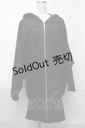 画像: alice auaa / 変形ロングジップパーカー  黒 S-25-08-07-032-AA-BL-HR-ZS