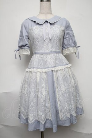 画像: axes femme POETIQUE / レーシー襟付きワンピース  サックス S-25-08-07-034-AX-OP-HR-ZS