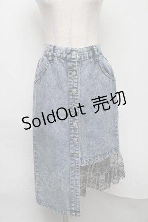 画像: Ank Rouge / レース切替デニムスカート  ブルー S-25-08-07-049-CA-SK-HR-ZT499