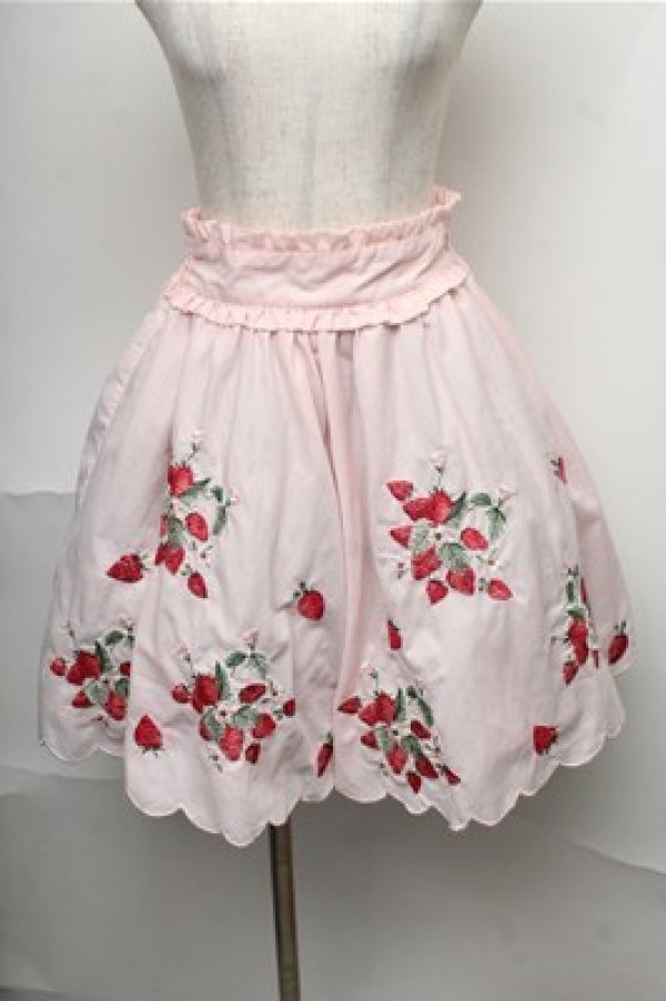 画像1: Ank Rouge / いちご刺繍スカラップスカート  ピンク S-25-08-08-053-CA-SK-AS-ZT491 (1)