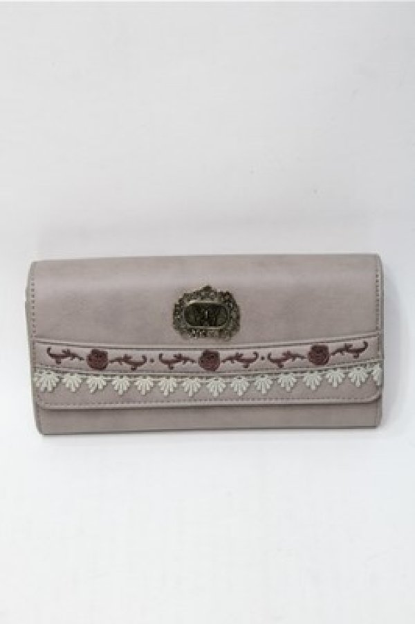 画像1: axes femme / バラ刺繍長財布  グレージュ S-25-08-08-013-AX-ZA-AS-ZT-K025 (1)
