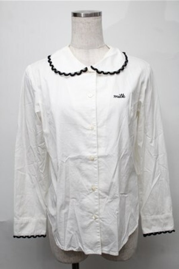 画像1: MILK / ロゴ刺繍ブラウス  白 S-25-08-08-036-ML-BL-AS-ZS (1)