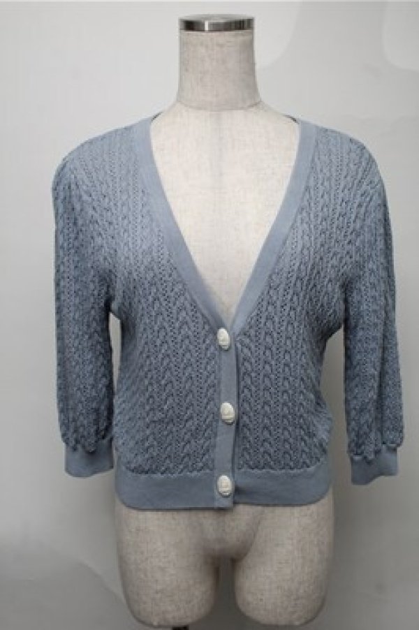 画像1: an another angelus / ローズパール釦透かし編みカーディガン  ブルー S-25-08-08-040-CA-TO-AS-ZT508 (1)