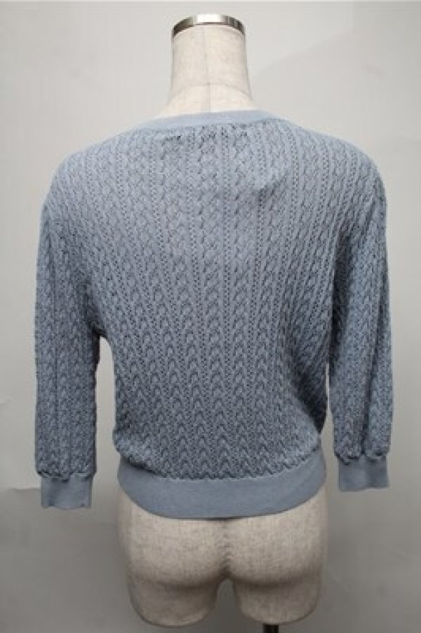 画像2: an another angelus / ローズパール釦透かし編みカーディガン  ブルー S-25-08-08-040-CA-TO-AS-ZT508 (2)