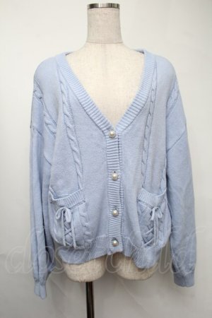 画像: axes femme / ポケットリボンニットカーディガン  サックス S-25-08-09-039-AX-TO-HR-ZS