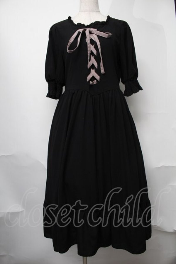 画像1: m petit by misako / AMレースアップワンピース  黒 S-25-08-09-055-LO-OP-HR-ZS (1)