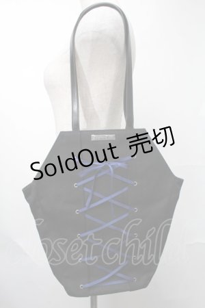 画像: Moi-meme-Moitie / 編み上げ棺トートバッグ  黒ｘ青 S-25-08-09-018-MO-BG-HR-ZS