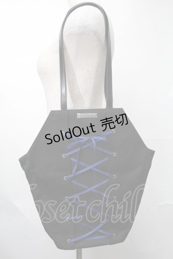 画像1: Moi-meme-Moitie / 編み上げ棺トートバッグ  黒ｘ青 S-25-08-09-018-MO-BG-HR-ZS (1)