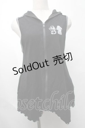 画像: ALGONQUINS / チェスプリントノースリーブパーカー  黒 S-25-08-09-030-AL-TO-HR-ZS