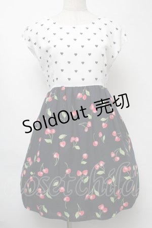 画像: MILK / ハートチェリーハーフワンピース  白ｘ黒 S-25-08-11-018-ML-OP-HR-ZT483