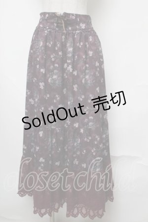 画像: axes femme / ミュルーズ染織美術館コラボ/フェザー×フラワー柄スカート  ワイン S-25-08-13-053-AX-SK-AS-ZS