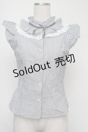 画像: Shirley Temple / ストライプレースブラウス  紺ｘ白 S-25-08-13-003-ET-BL-HR-ZT351