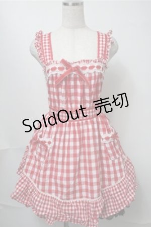画像: LIZ LISA / ギンガムエプロン風ワンピース  赤ｘ白 S-25-08-14-059-LO-OP-HR-ZS