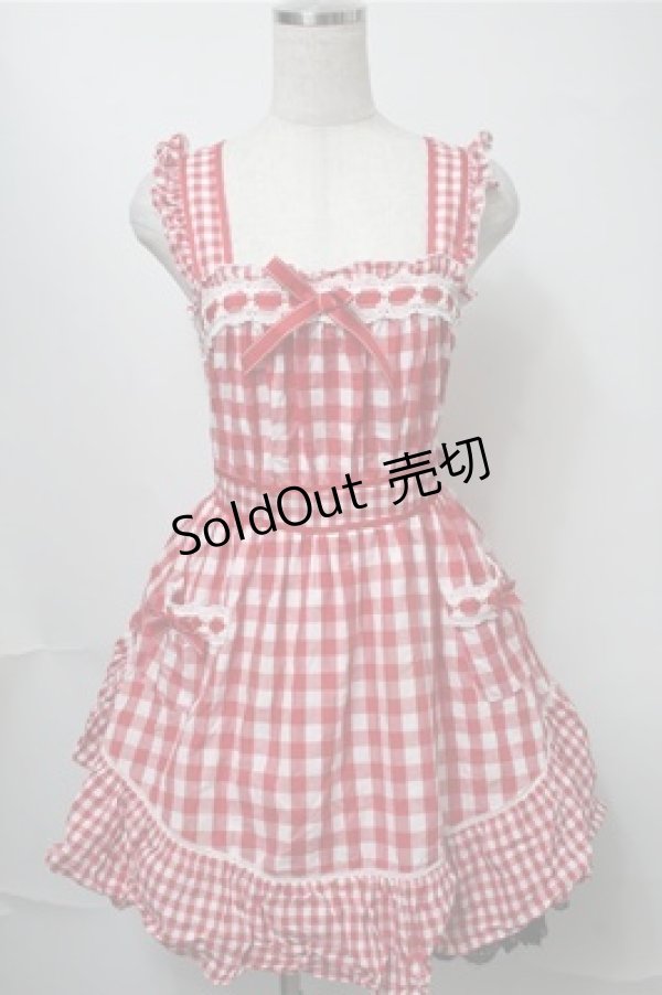 画像1: LIZ LISA / ギンガムエプロン風ワンピース  赤ｘ白 S-25-08-14-059-LO-OP-HR-ZS (1)