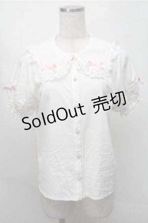 画像: axes femme Kawaii / 梯子レース半袖ブラウス  白 S-25-08-14-013-AX-BL-HR-ZS