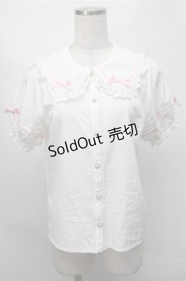 画像1: axes femme Kawaii / 梯子レース半袖ブラウス  白 S-25-08-14-013-AX-BL-HR-ZS (1)