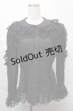 画像: metamorphose / ラッセルレースブラウス（袖レース） L 黒 S-25-08-14-021-ME-BL-HR-ZS